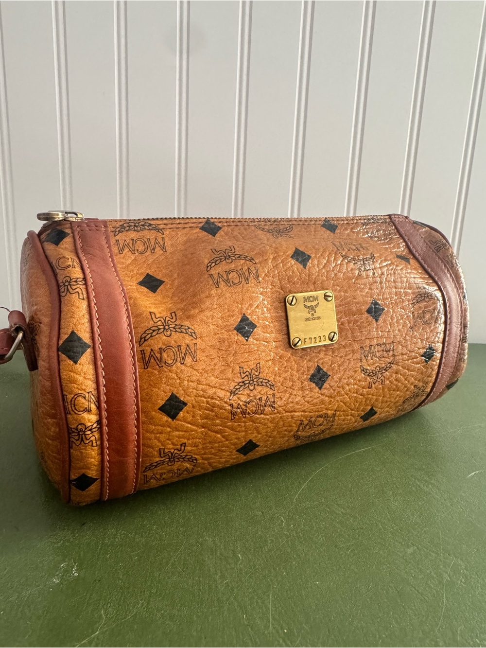 MCM Visetos X-Body Small Barrel Bag in Cognac Leather *Italy*